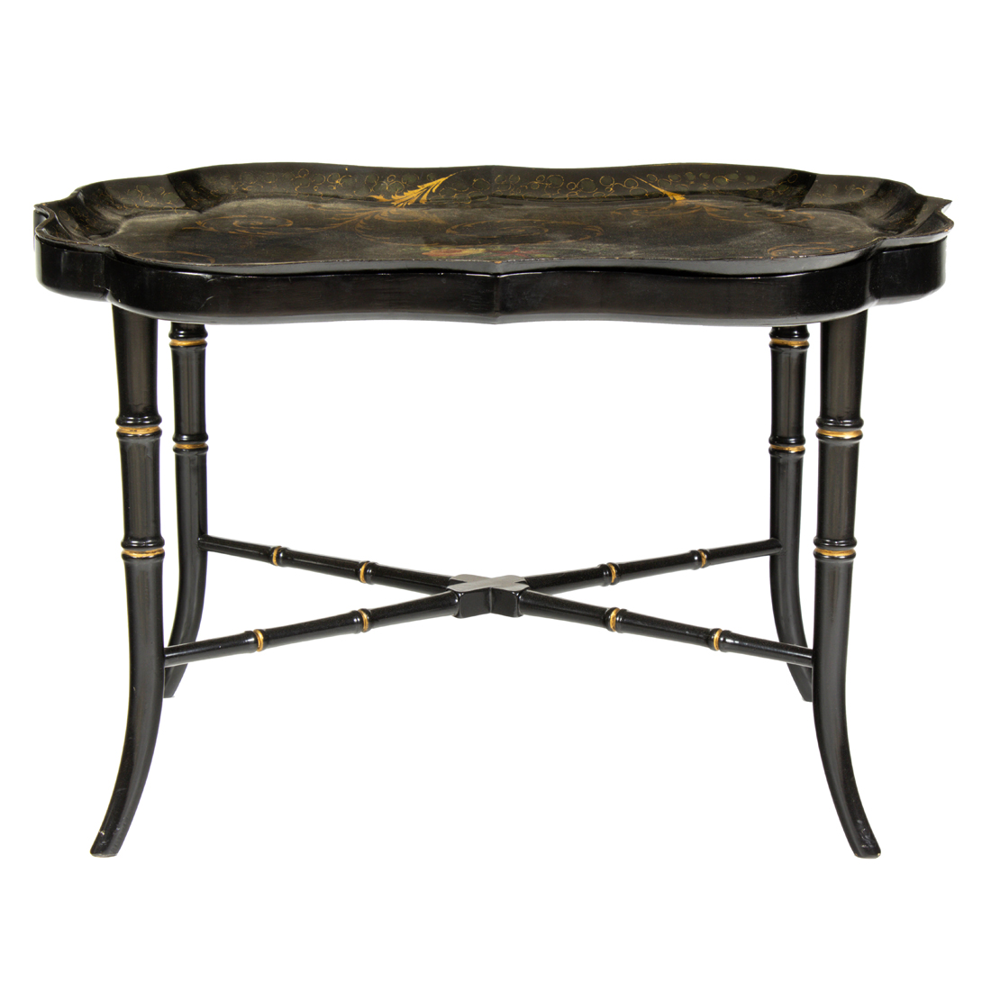 AN ENGLISH REGENCY JAPANNED TRAY ON