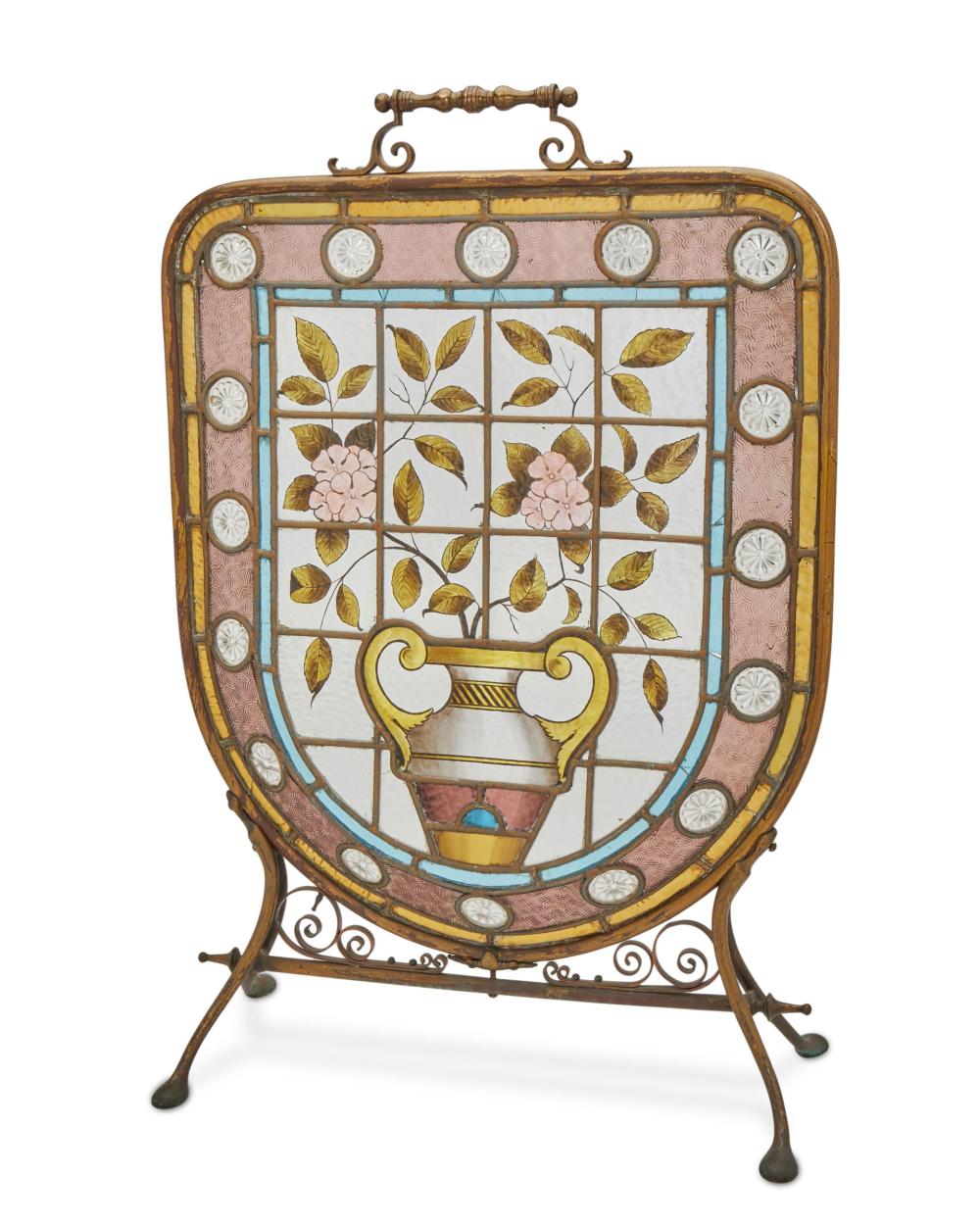 AN ENGLISH REVERSE-PAINTED LEADED