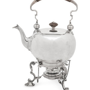 An English Silver Kettle on Lamp