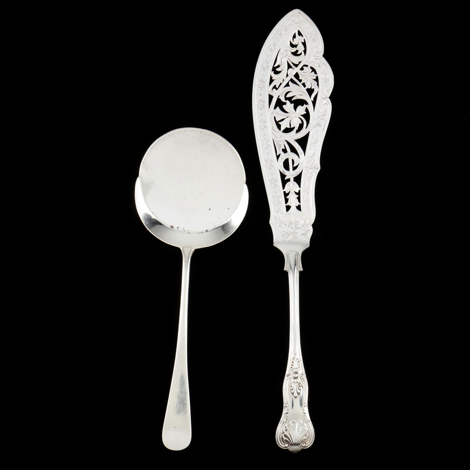 AN ENGLISH SILVER WAFFLE SERVER AND
