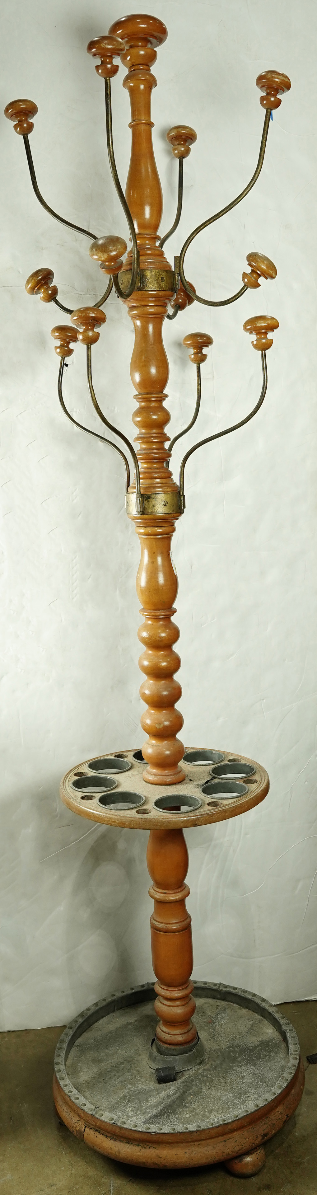 AN ENGLISH TURNED WOOD AND BRASS