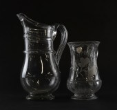 AN ENGRAVED GLASS TANKARD Late