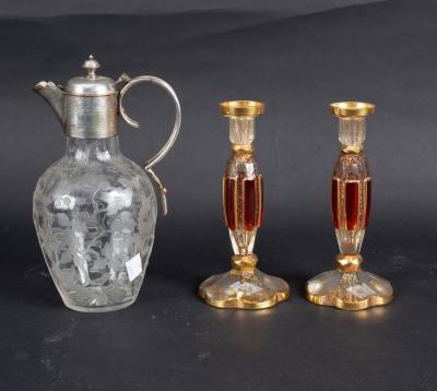 An etched glass claret jug with