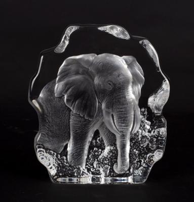 An etched glass signed