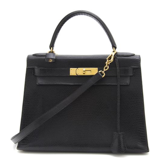 An Hermes Black Lizardskin Kelly