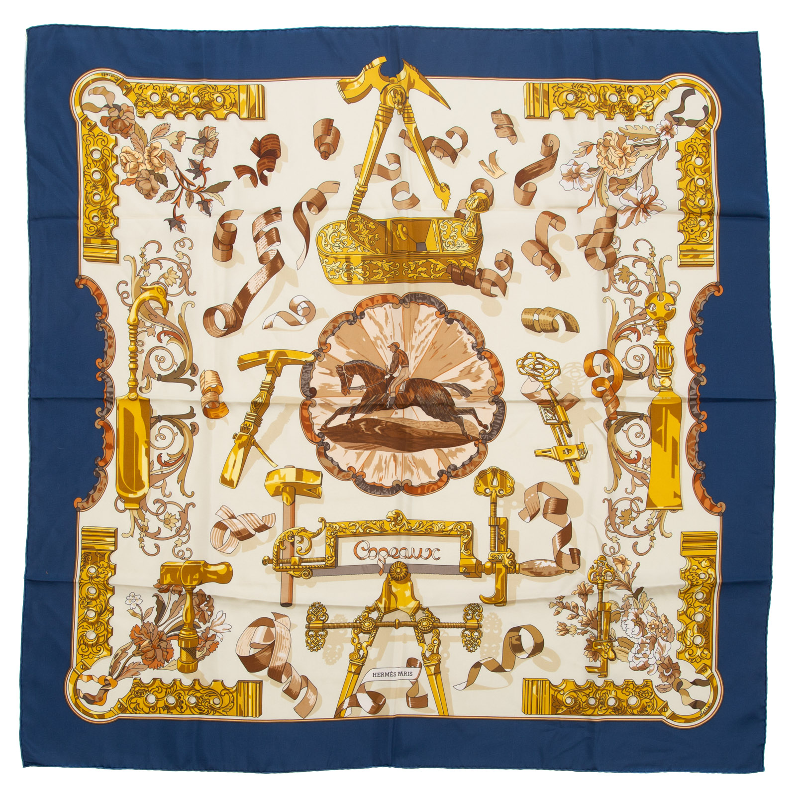AN HERMES "COPEAUX" SCARF 90 A navy