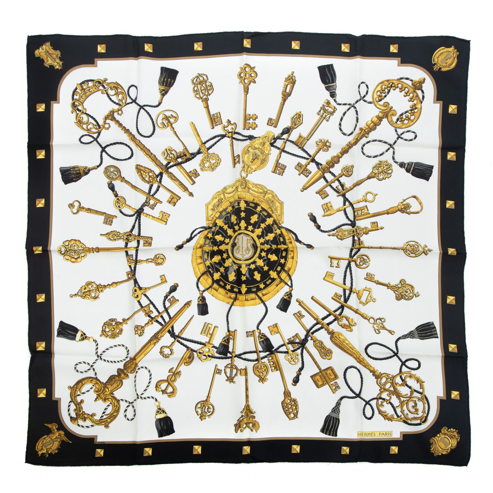 AN HERMES “LES CLES” SCARF 90 Black