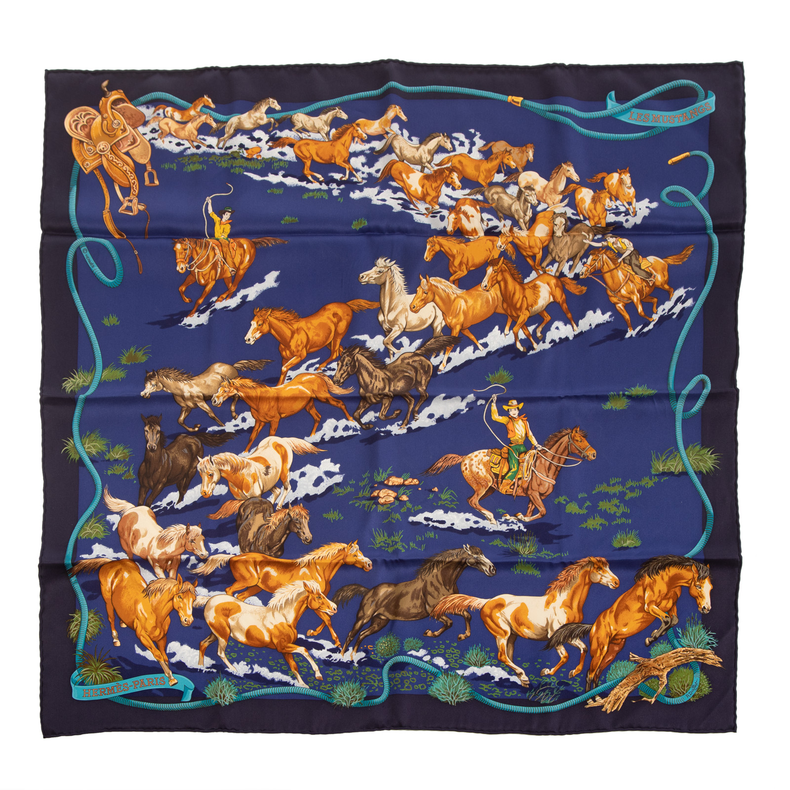 AN HERMES “LES MUSTANGS” SCARF 70 A