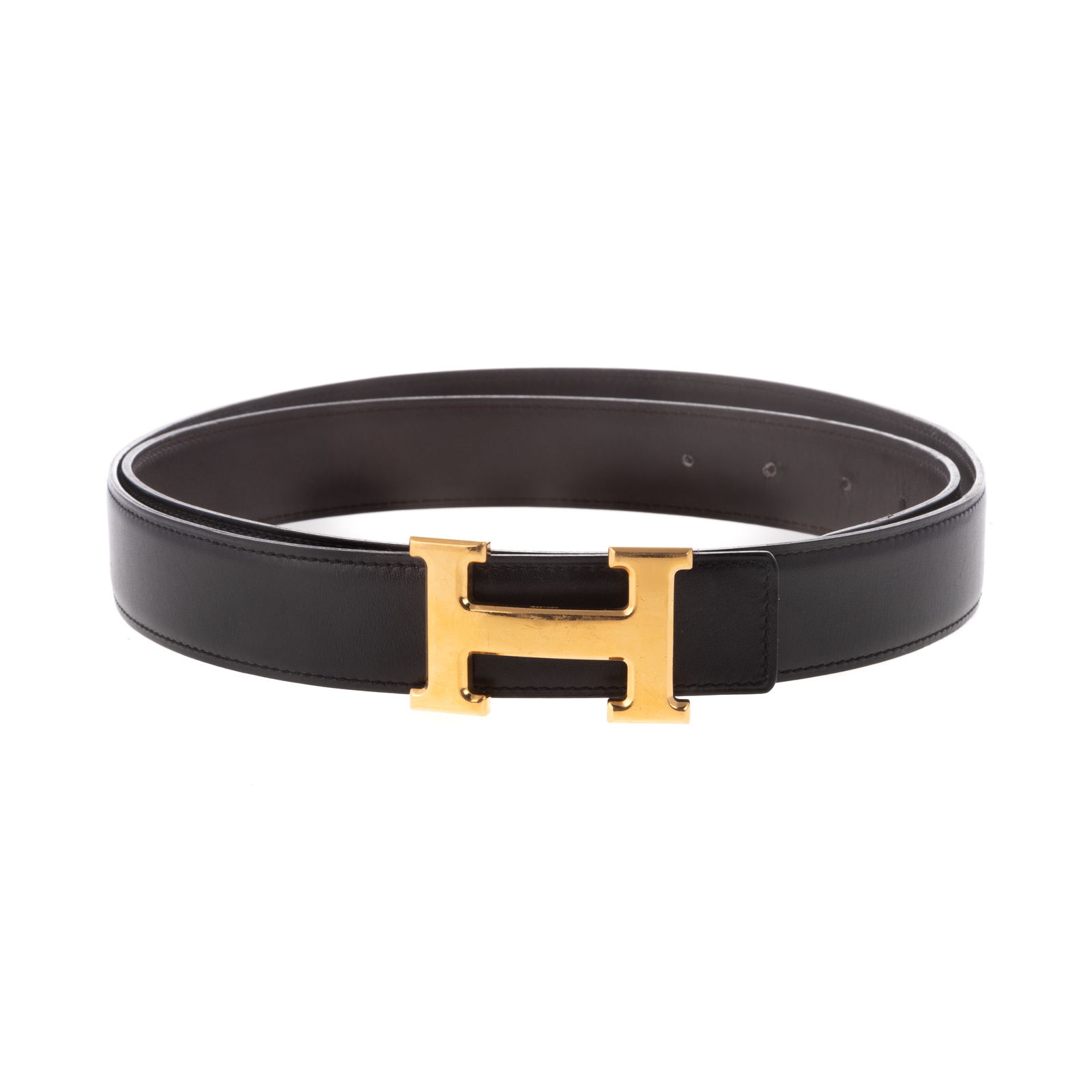 AN HERMES REVERSIBLE H BELT A black