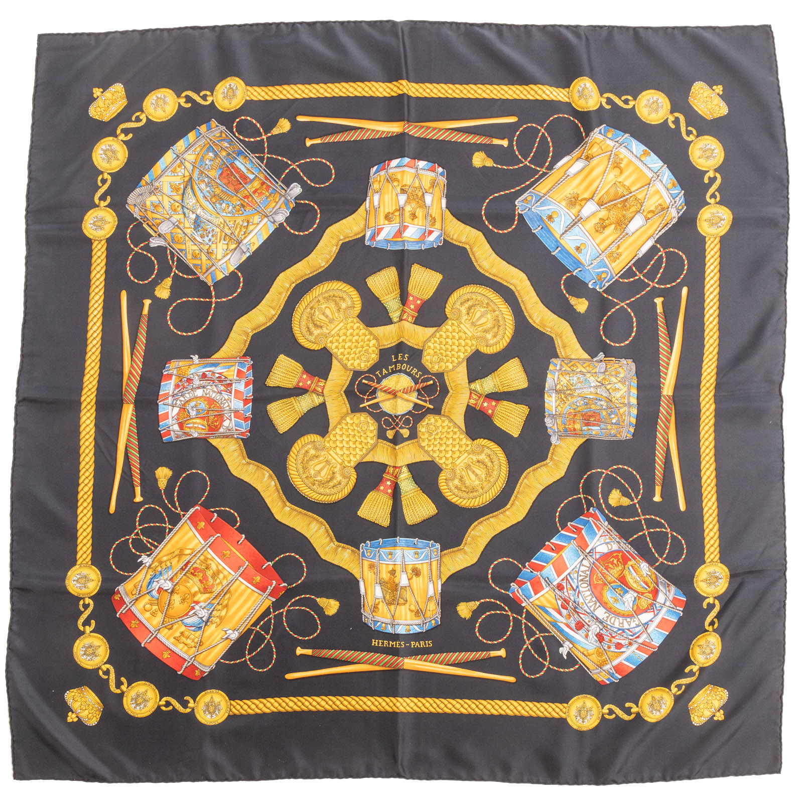 AN HERMES SILK "LES TAMBOURS" SCARF