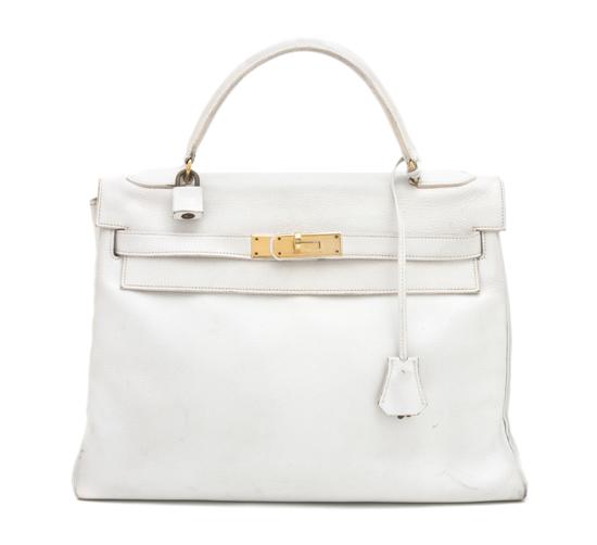 An Hermes White Leather Kelly Bag
