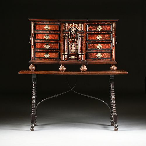 AN IBERIAN EBONIZED INLAID OAK