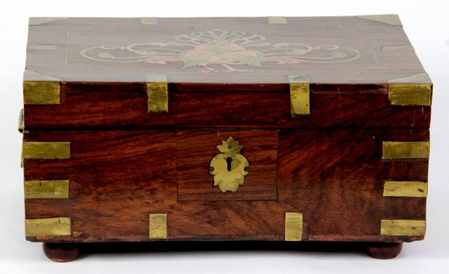An Indian brass inlaid workbox
