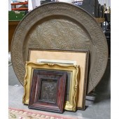 An Indian brass repousse tray,