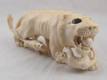An Indian carved ivory tiger with