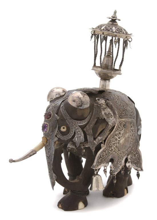 An Indian Carved Wood and Silver