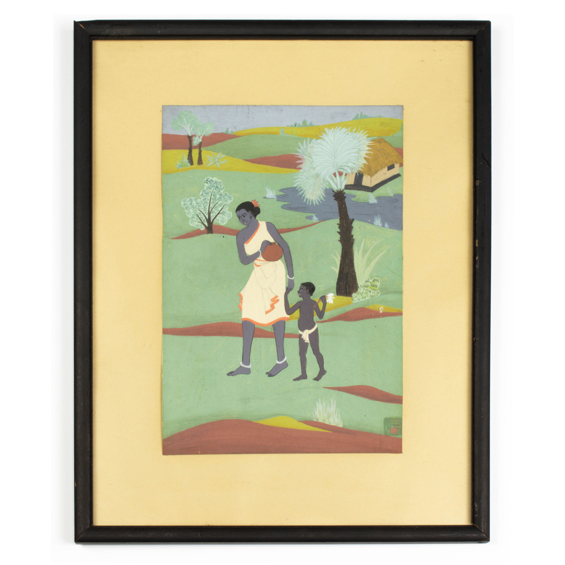 AN INDIAN PAINTING OF MOTHER AND