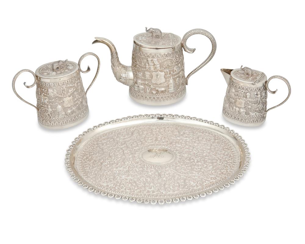 AN INDIAN SILVER TEA SETAn Indian