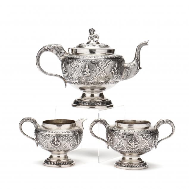 AN INDIAN SILVER THREE PIECE TEA
