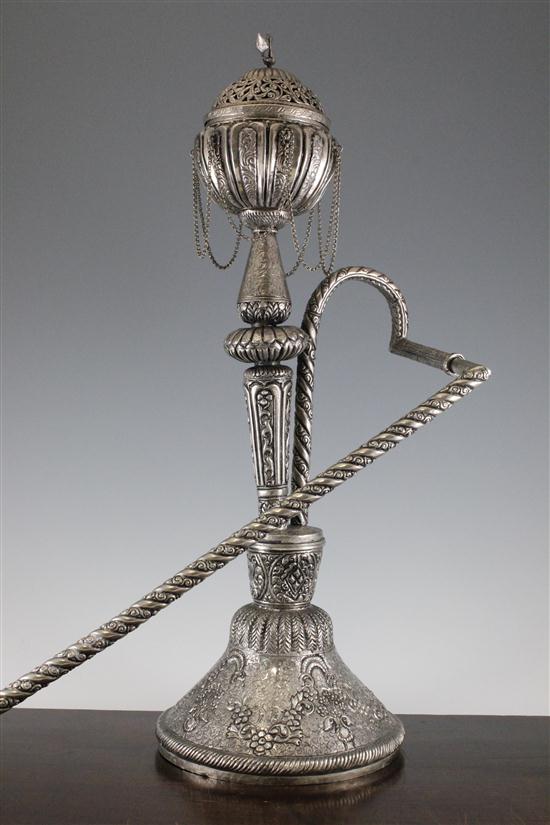 An Indian silvered copper huqqa