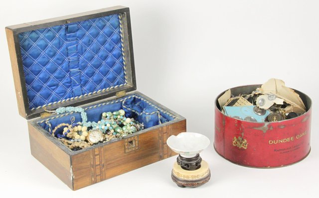 An inlaid box containing sundry