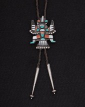 AN INLAID ZUNI KNIFEWING BOLO