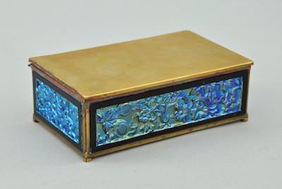 An Iridescent Glass and Brass Box