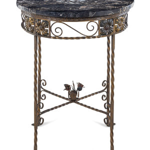 An Iron and Marble-Top Side Table