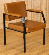 AN IRON OPEN ARM CHAIR WITH AS