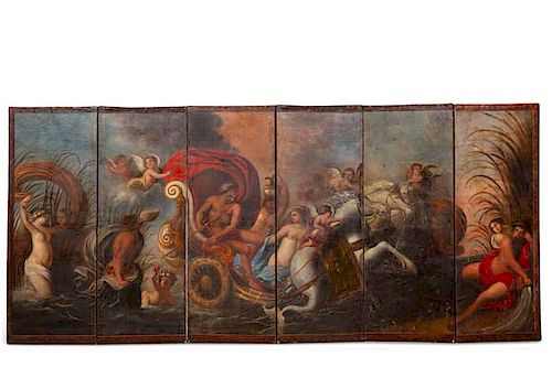 AN ITALIAN BAROQUE PAINTED SIX FOLD