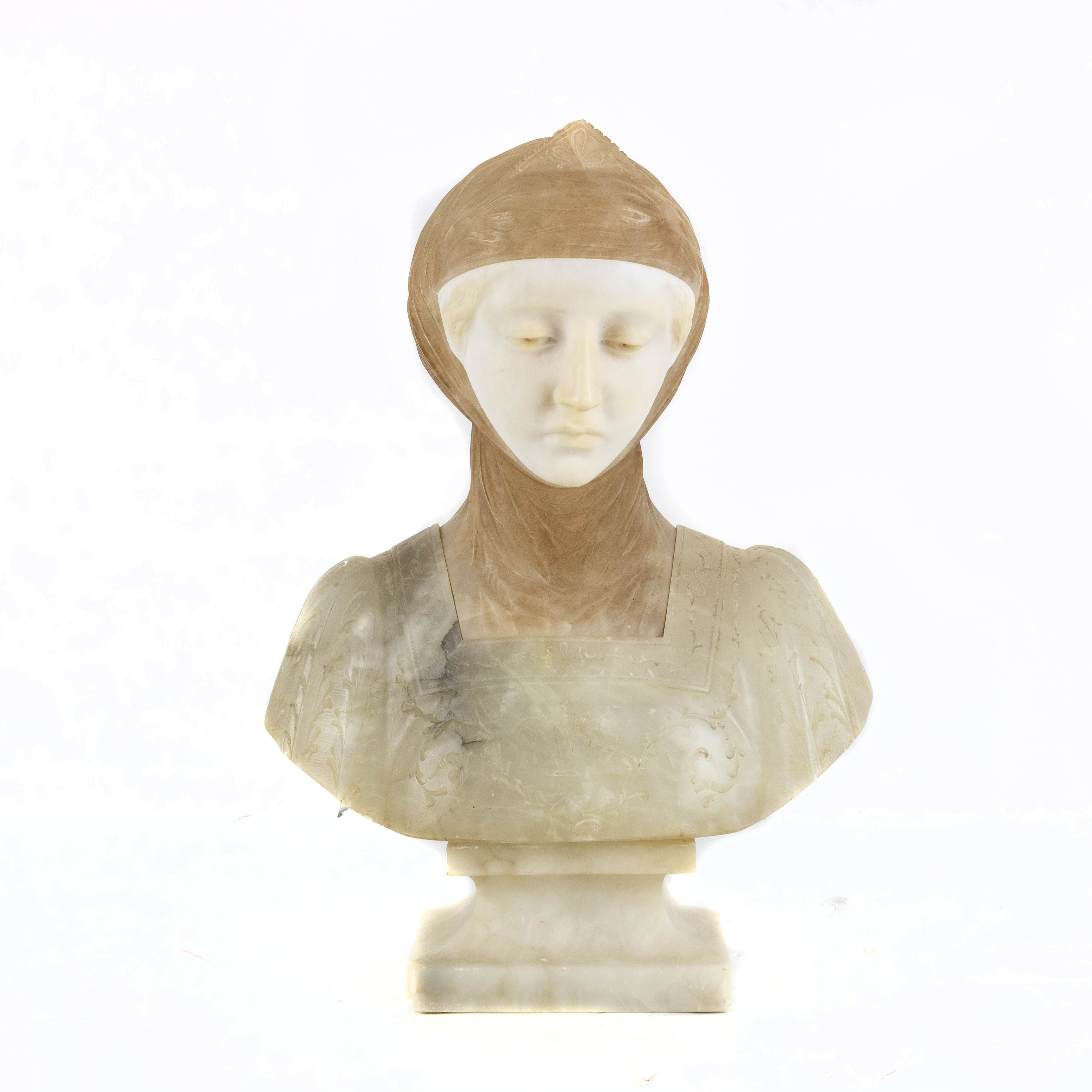 AN ITALIAN CARVED ALABASTER AND
