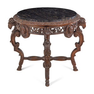 An Italian Carved Walnut Marble-Top