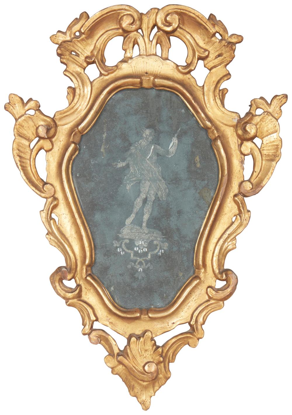 AN ITALIAN GILTWOOD WALL MIRRORAn