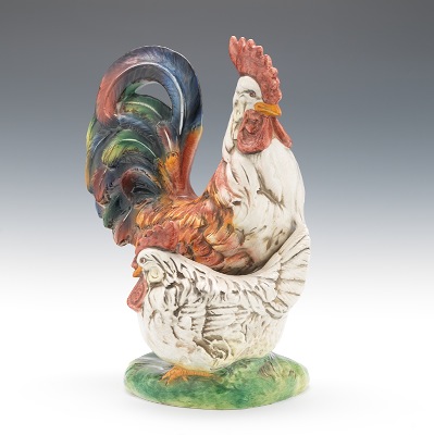 An Italian Majolica Rooster and Hen