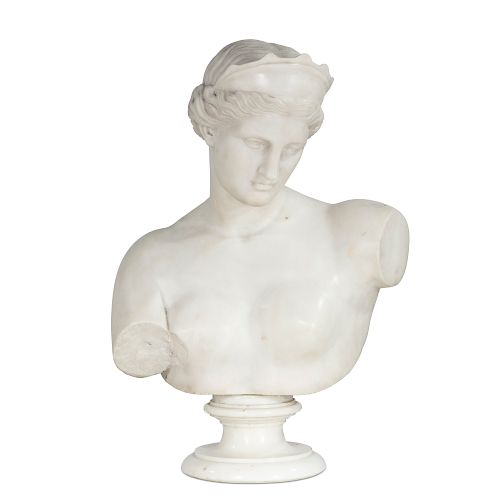 AN ITALIAN MARBLE BUST OF DIANA,