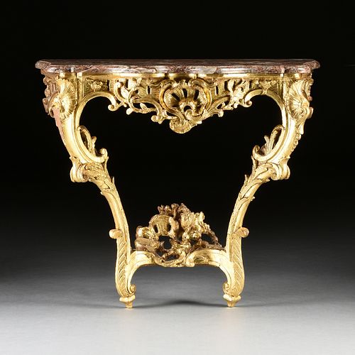 AN ITALIAN ROCOCO MARBLE TOPPED