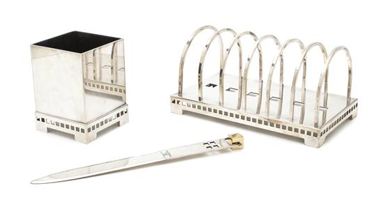 An Italian Silverplate Desk Set