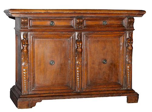 AN ITALIAN WALNUT CREDENZA, BAROQUE