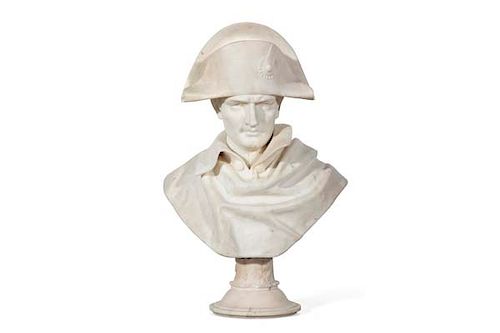 AN ITALIAN WHITE MARBLE BUST OF