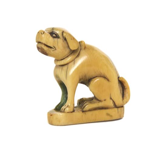 An Ivory Dog Netsuke depicted