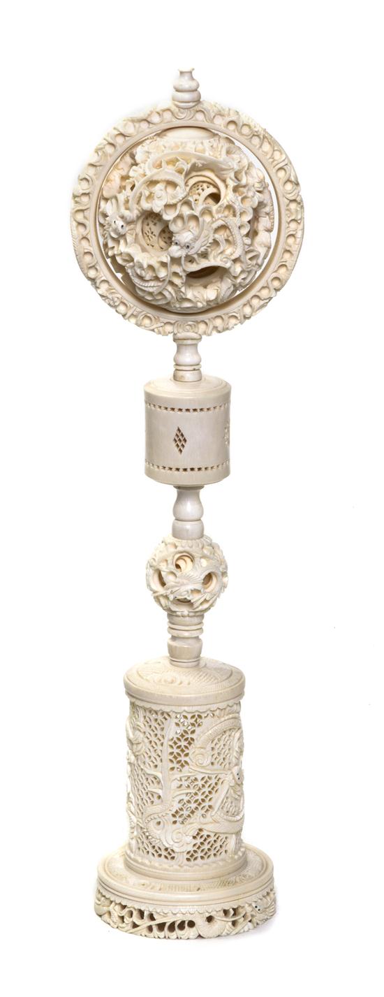 An Ivory Puzzle Ball and Stand