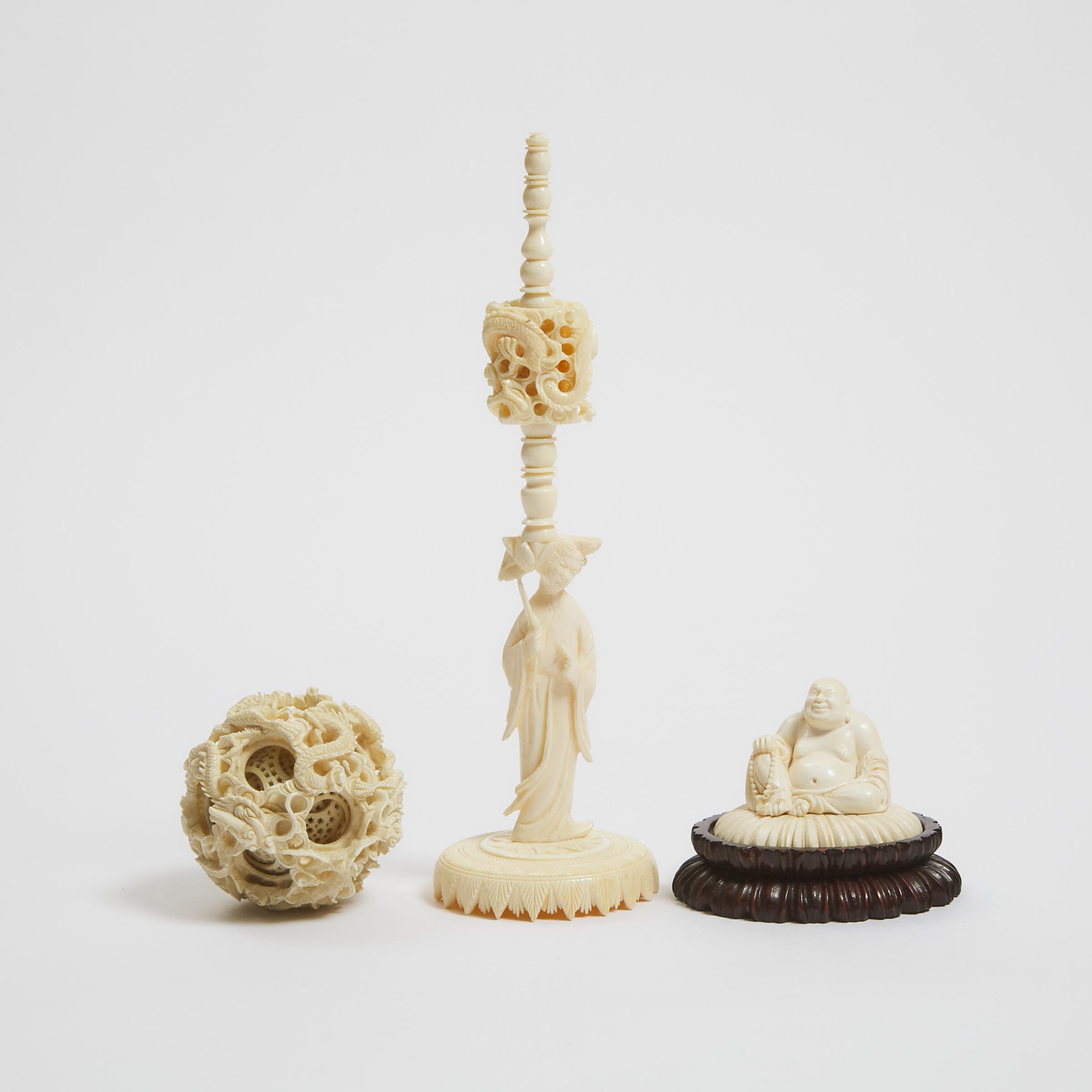 An Ivory Puzzle Ball and Stand,