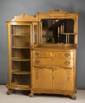AN OAK AND CURVED GLASS CHINA