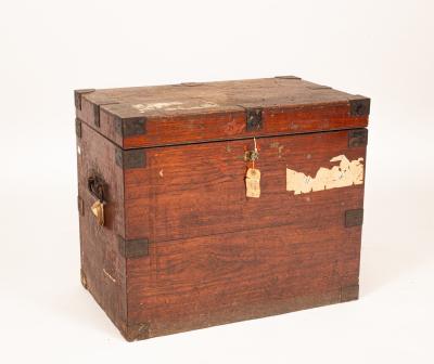An oak and metal bound silver