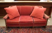AN OAK AND ROSE MOHAIR SOFA, F