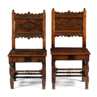 An oak back stool, the back