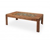 AN OAK BUTTERFLY INLAID TABLEA