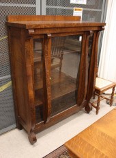 AN OAK CABINET BOOKCASE, EMPIR