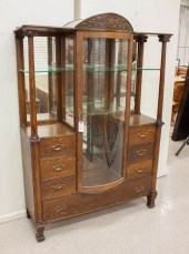 AN OAK CHINA CABINET SIDEBOARD