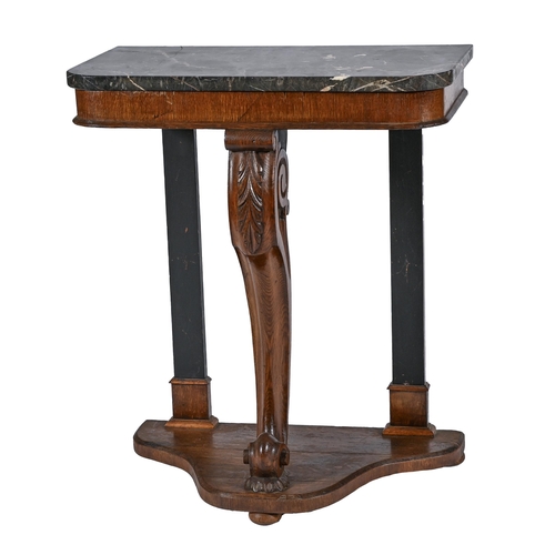 An oak console table, with acanthus
